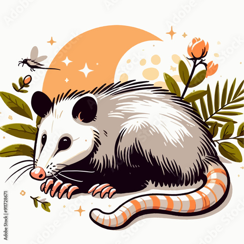 illustration of a cute cartoon opossum