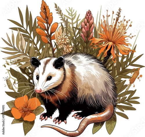 illustration of a cute cartoon opossum