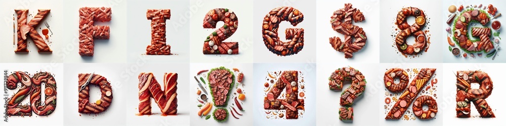 Fototapeta premium BBQ meat Lettering Typeface. AI generated illustration