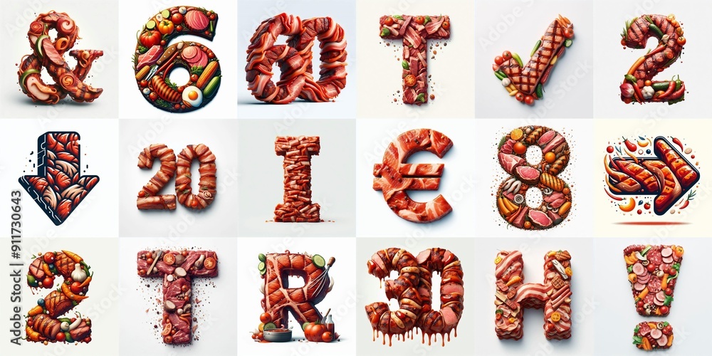 Naklejka premium BBQ meat Lettering Typeface. AI generated illustration