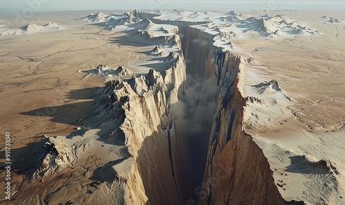 The monumental rift divides landmasses, reshaping continents in a geological spectacle