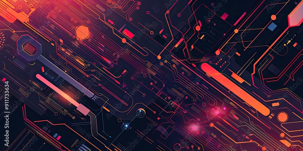 Abstract circuit board with glowing lines. Abstract circuit board with glowing lines.