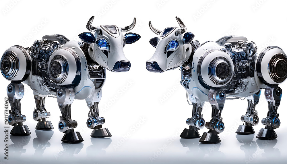 Bundle of two robotic mechanical cows isolated on a white background – A pair of roboti_1(21) Bundle of two robotic mechanical cows isolated on a white background – A pair of roboti_1(21)