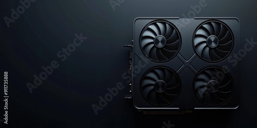 Black graphics card with four fans. photo