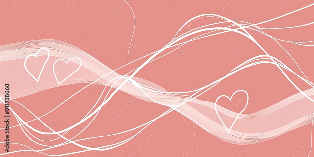 Abstract pink background with white hearts and lines. Abstract pink background with white hearts and lines.
