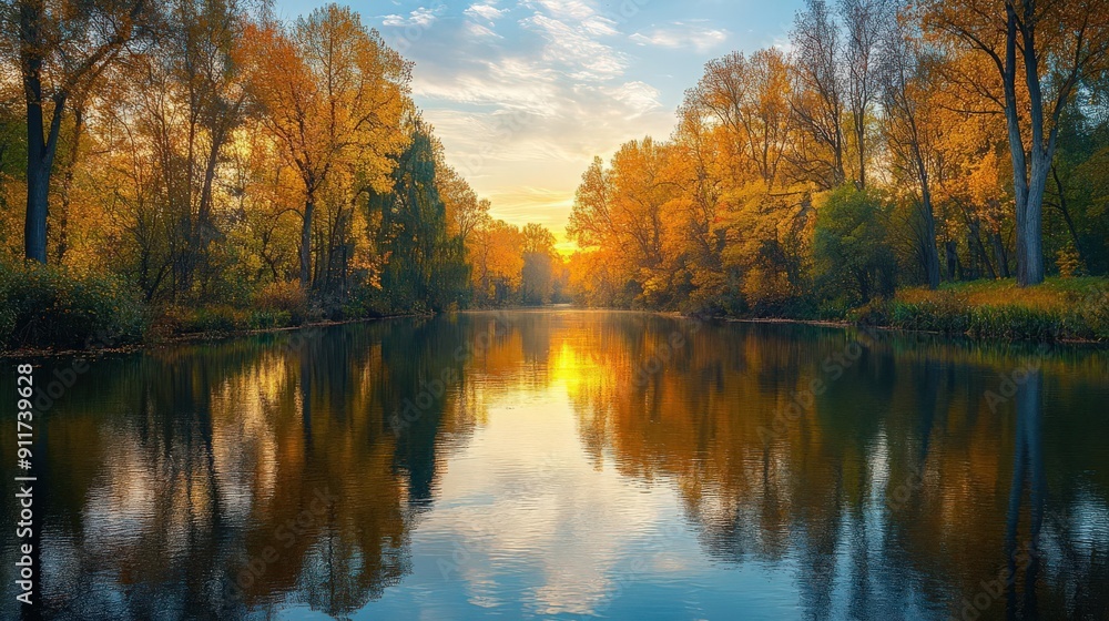 A peaceful river with a reflection of trees, A peaceful river with a reflection of trees,