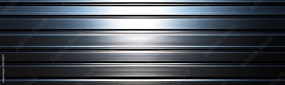Obraz premium Seamless pattern of shiny metallic corrugated industrial roller shutter door with bright reflections 
