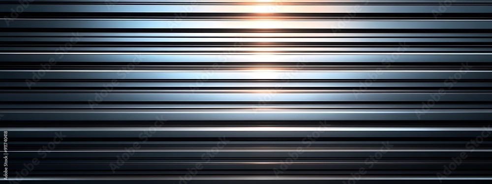 Obraz premium Seamless pattern of shiny metallic corrugated industrial roller shutter door with bright reflections 