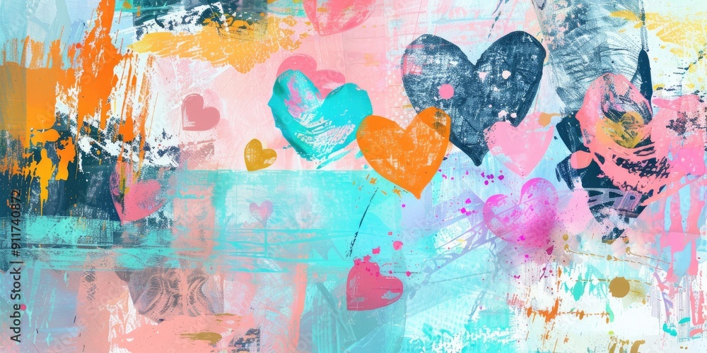 Obraz premium Abstract art with colorful hearts.