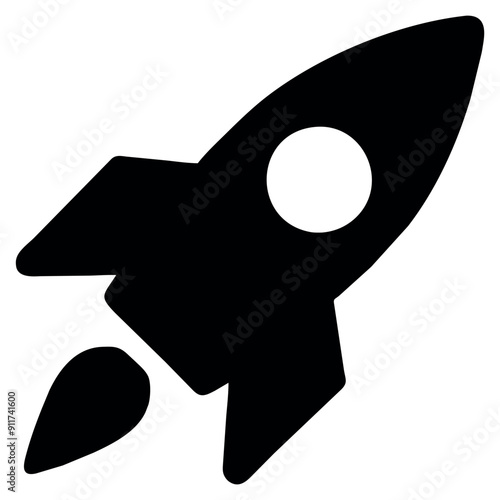 Black rocket icon with simple design isolated icon. Vector illustration