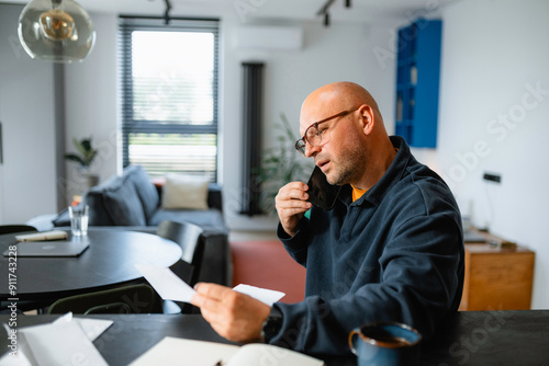 A man is talking on his mobile phone