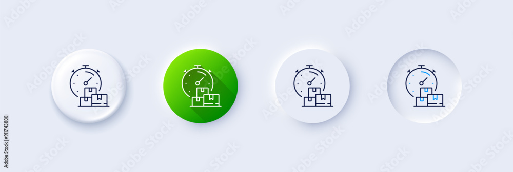 Fast delivery line icon. Neumorphic, Green gradient, 3d pin buttons. Moving service sign. Things transportation symbol. Line icons. Neumorphic buttons with outline signs. Vector Fast delivery line icon. Neumorphic, Green gradient, 3d pin buttons. Moving service sign. Things transportation symbol. Line icons. Neumorphic buttons with outline signs. Vector