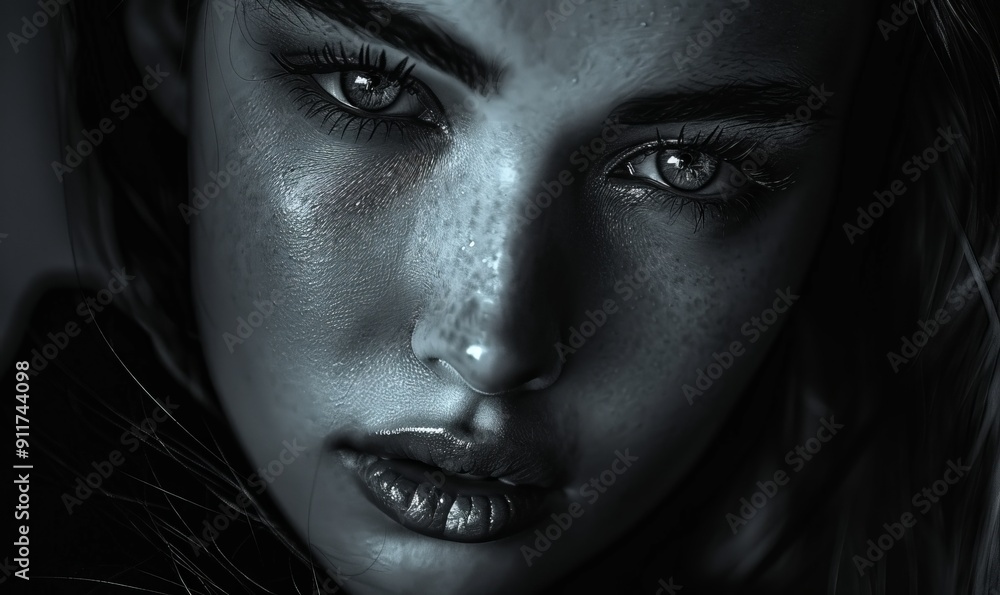 High contrast portrait woman with dramatic lighting