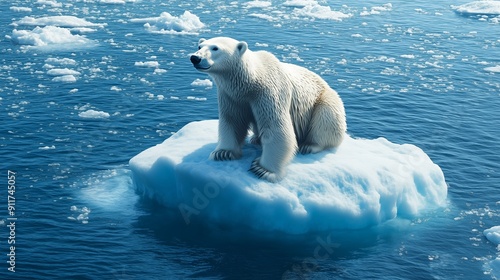 Polar Bear Stranded on Small Iceberg in Open Ocean