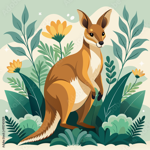 wallaby in plants art vector