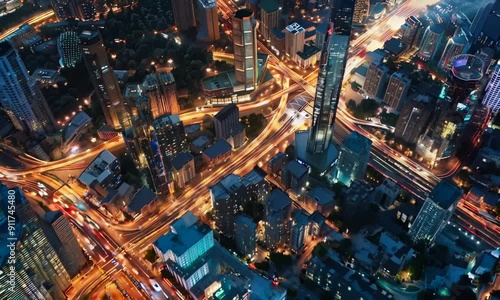 Top view of the night metropolis