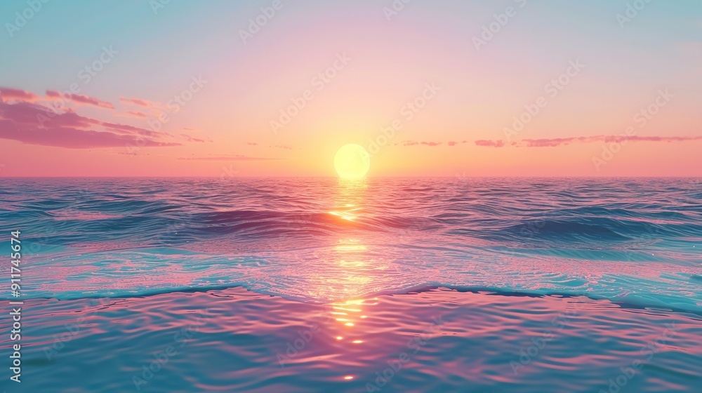 Naklejka premium Tranquil Coastal Sunrise Over Serene Ocean Waters
