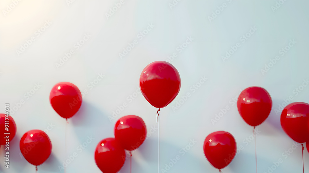 Red balloon standing out in a group on white background Red balloon standing out in a group on white background