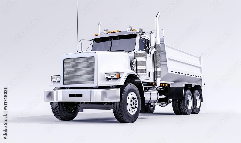 A clean white truck on white background, one object A clean white truck on white background, one object