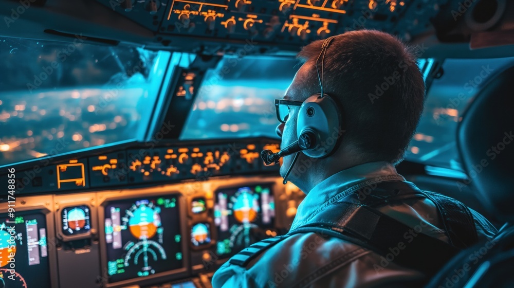 Pilot in the cockpit, ready for takeoff, symbolizing skill and responsibility in aviation Pilot in the cockpit, ready for takeoff, symbolizing skill and responsibility in aviation