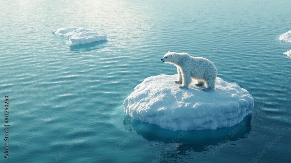 Fototapeta premium Global Climate Change Illustration With Polar Bear On Melting Ice