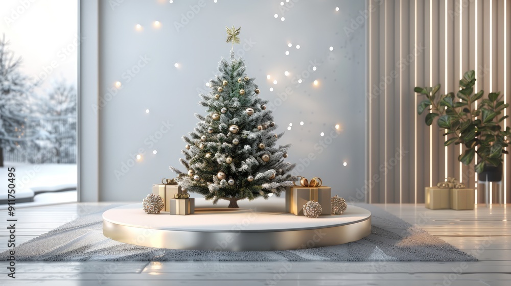 modern living room with a white plaster wall and partly ruined brick wall and Christmas decoration modern living room with a white plaster wall and partly ruined brick wall and Christmas decoration