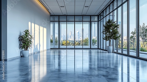 Wallpaper Mural  White blank wall in a modern office interior with glass doors and windows, mockup template, banner  Torontodigital.ca