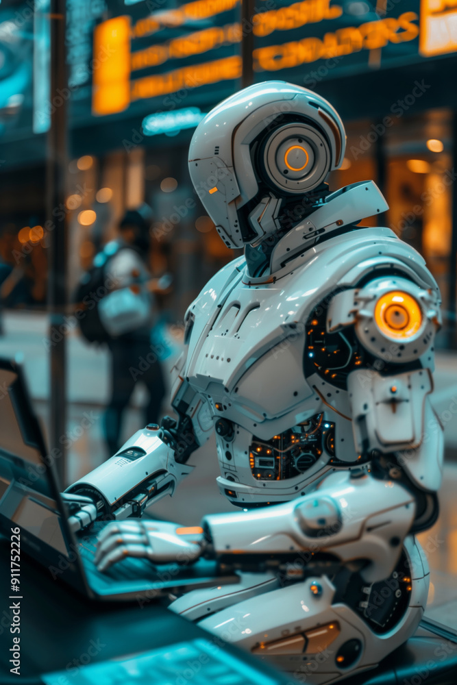 The Intersection of Humanity and Technology as a Robot Assists With Digital Learning in a Modern Cityscape The Intersection of Humanity and Technology as a Robot Assists With Digital Learning in a Modern Cityscape