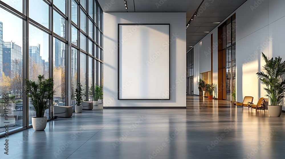 Fototapeta premium White blank wall in a modern office interior with glass doors and windows, mockup template, banner 