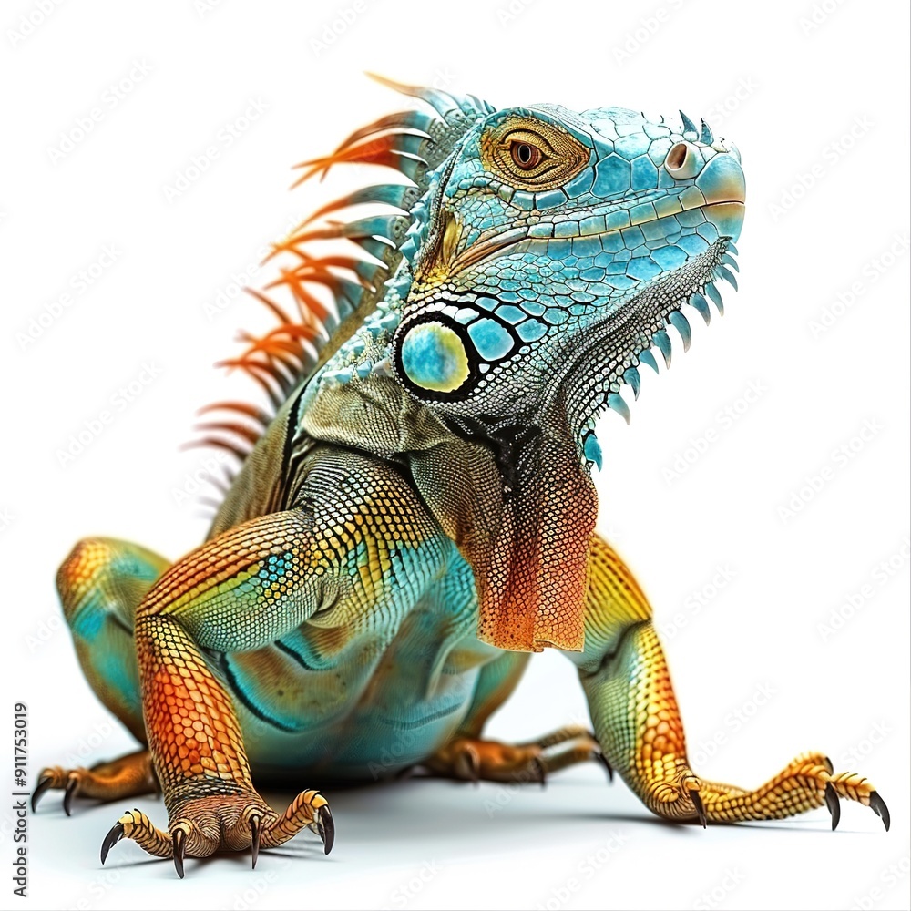 Fototapeta premium Iguana Tropical animal fashion cartoon isolated whitebackground 16:9
