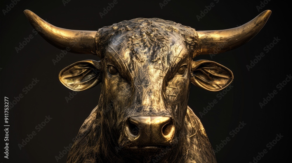 Render illustration of golden bull head. Render illustration of golden bull head.
