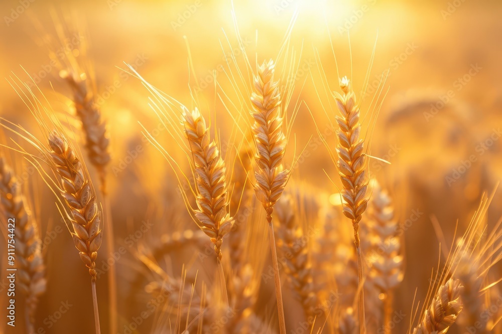 golden wheat field at sunset individual ears standing tall in sharp focus warm light bathes the scene creating a serene and bountiful atmosphere golden wheat field at sunset individual ears standing tall in sharp focus warm light bathes the scene creating a serene and bountiful atmosphere