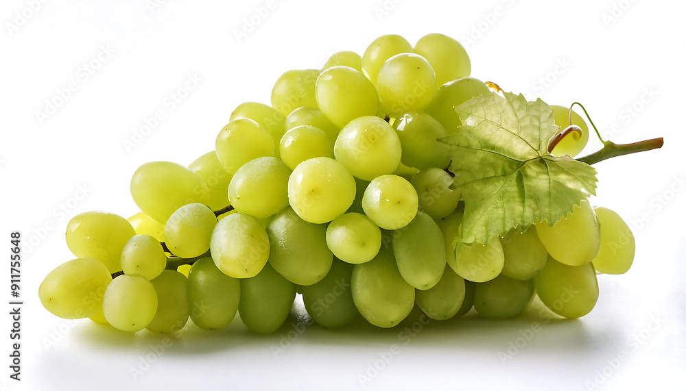 A bunch of fresh green grapes on a white background A bunch of fresh green grapes on a white background