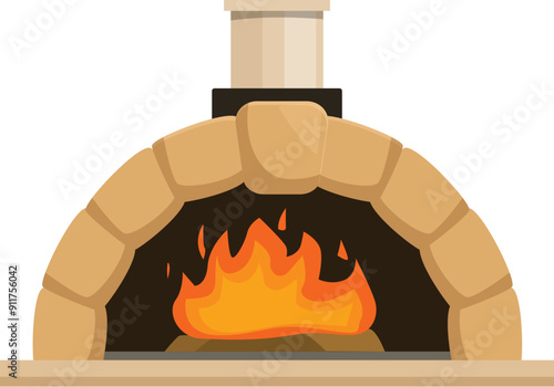 Traditional brick oven with burning firewood, creating a cozy atmosphere for baking delicious pizzas
