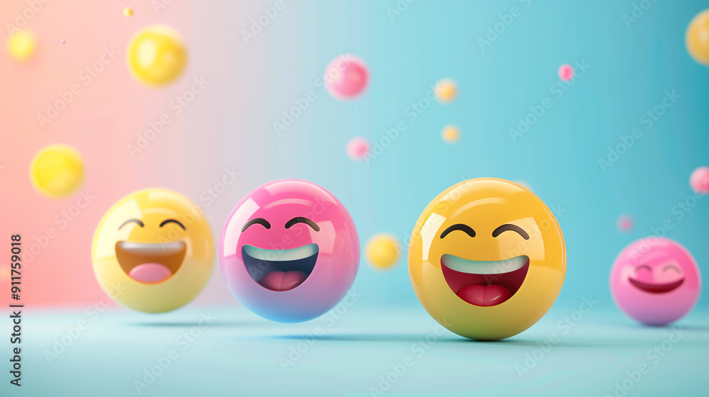 Colorful smiling emoticons on a bright background with space for text or design, World Smile Day Colorful smiling emoticons on a bright background with space for text or design, World Smile Day