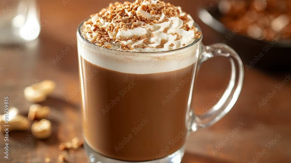 Delectable Hazelnut Mocha: a delightful blend of coffee, rich hazelnut flavor, and creamy froth. Delectable Hazelnut Mocha: a delightful blend of coffee, rich hazelnut flavor, and creamy froth.