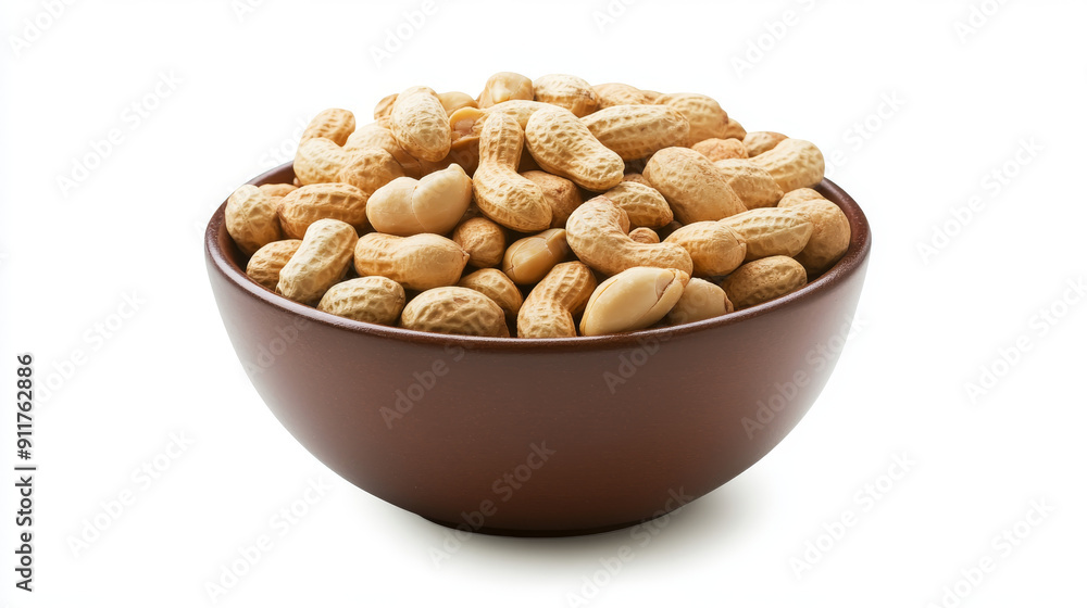 Roasted peanuts in a bowl on a white background. The image is suitable for use in package design and has a clipping path for easy editing. Roasted peanuts in a bowl on a white background. The image is suitable for use in package design and has a clipping path for easy editing.
