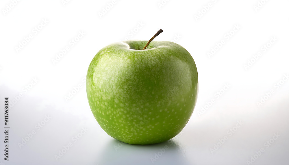 A single green apple on a white background A single green apple on a white background
