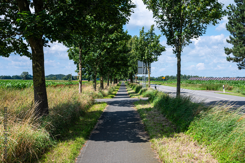 Asphalt cycling path at the countryside around Wietmarchen, Lower Saxony, Germany Asphalt cycling path at the countryside around Wietmarchen, Lower Saxony, Germany