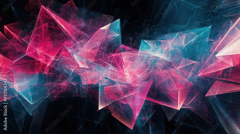 Abstract digital art with glitchy geometric shapes in teal and pink, set against a black backdrop, showcasing intricate mathematical designs and distortions Abstract digital art with glitchy geometric shapes in teal and pink, set against a black backdrop, showcasing intricate mathematical designs and distortions