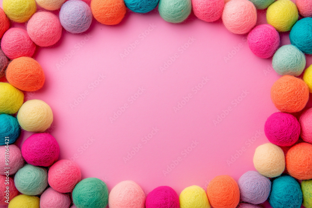 Crafting with Colors: Frame Crafted from Bright Wool Balls on Soft Felt Crafting with Colors: Frame Crafted from Bright Wool Balls on Soft Felt