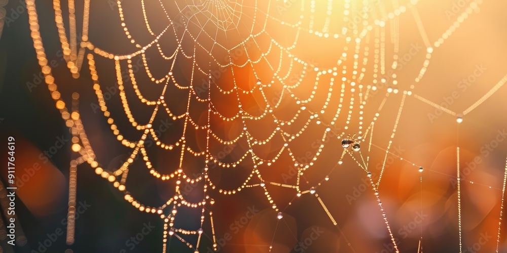 Beautiful spider web adorned with water droplets Beautiful spider web adorned with water droplets