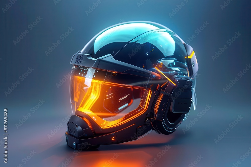 Fototapeta premium hyperrealistic 3d render of a nextgen construction helmet sleek design with builtin ar display environmental sensors and selfadjusting smart materials futuristic take on worker safety