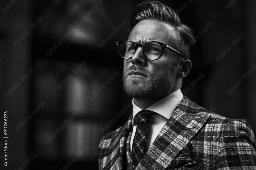 Fototapeta premium Classic man's old money style: elegant, timeless attire with premium fabrics...