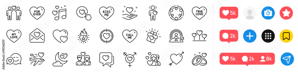 Hold heart, Inclusion and Heart line icons pack. Social media icons. Friends couple, Valentine target, True love web icon. Friend, Love music, For ever pictogram. Vector Hold heart, Inclusion and Heart line icons pack. Social media icons. Friends couple, Valentine target, True love web icon. Friend, Love music, For ever pictogram. Vector