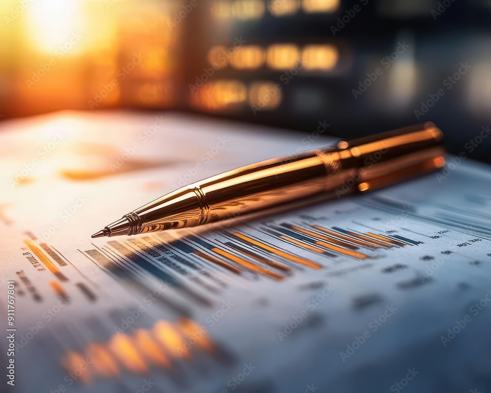 Fototapeta premium Financial report analysis, vibrant colors, graphs and charts, close-up, informative