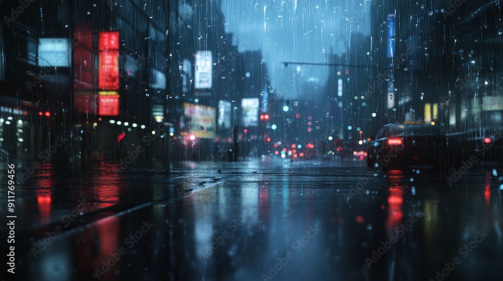Obraz premium Rain poured down on the streets