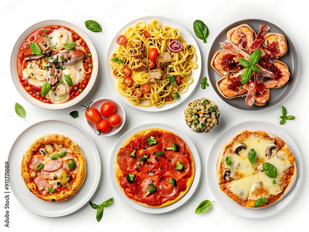 Big set of different meals on a white background. Top view. Big set of different meals on a white background. Top view.