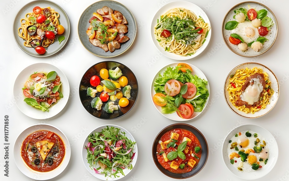 Big set of different meals on a white background. Top view. Big set of different meals on a white background. Top view.