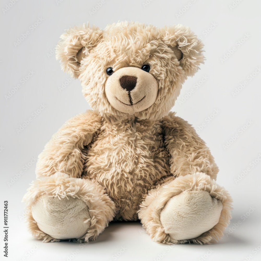 Cuddly Beige Teddy Bear: A soft and fluffy beige teddy bear, sitting on a white background, perfect for representing childhood innocence, comfort, and love Cuddly Beige Teddy Bear: A soft and fluffy beige teddy bear, sitting on a white background, perfect for representing childhood innocence, comfort, and love